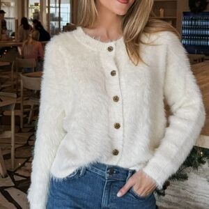 Stitch + Feather Coconut Latte Fuzzy Sweater S/M